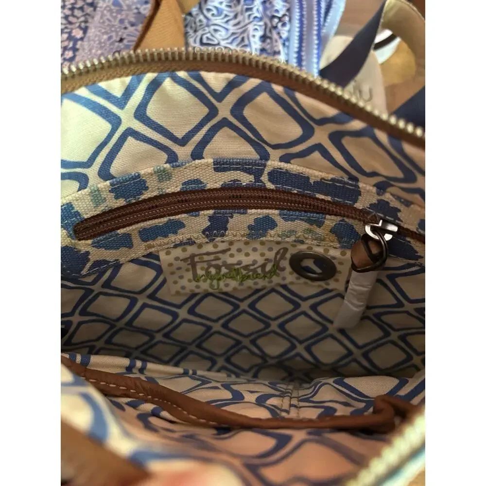 Fossil Crossbody Canvas With Leather Trim Boho 11